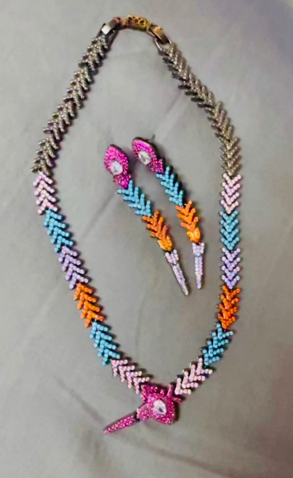 Colorful beaded necklace and earrings