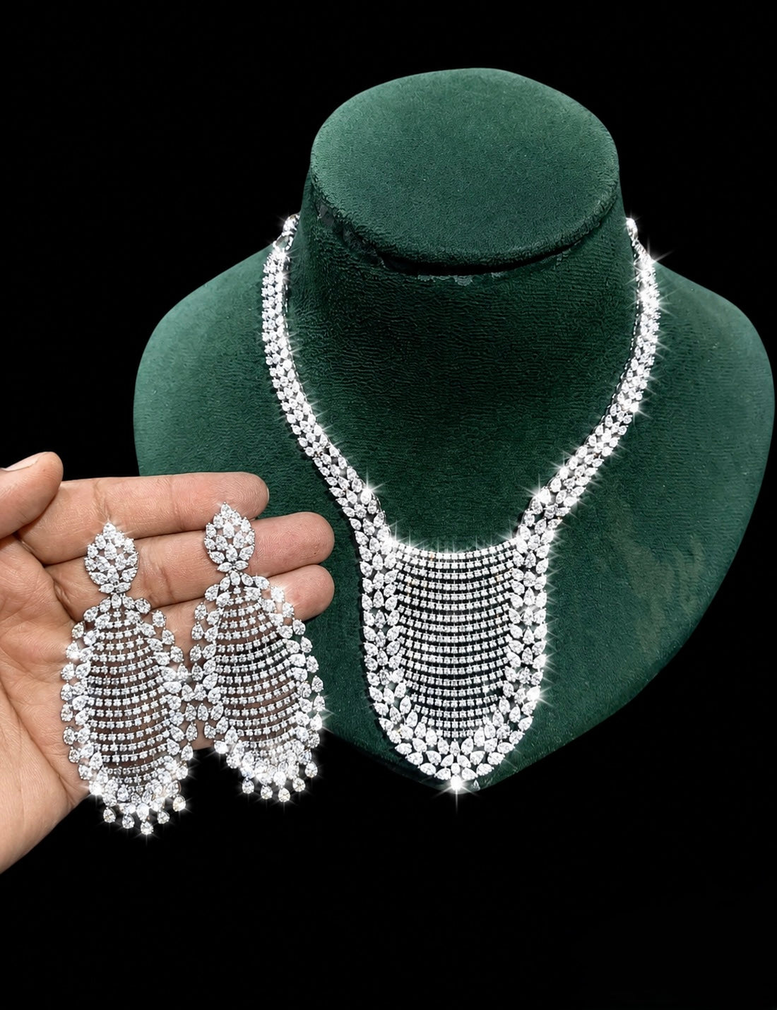 Radiant Diamond Chandelier Necklace n Earrings