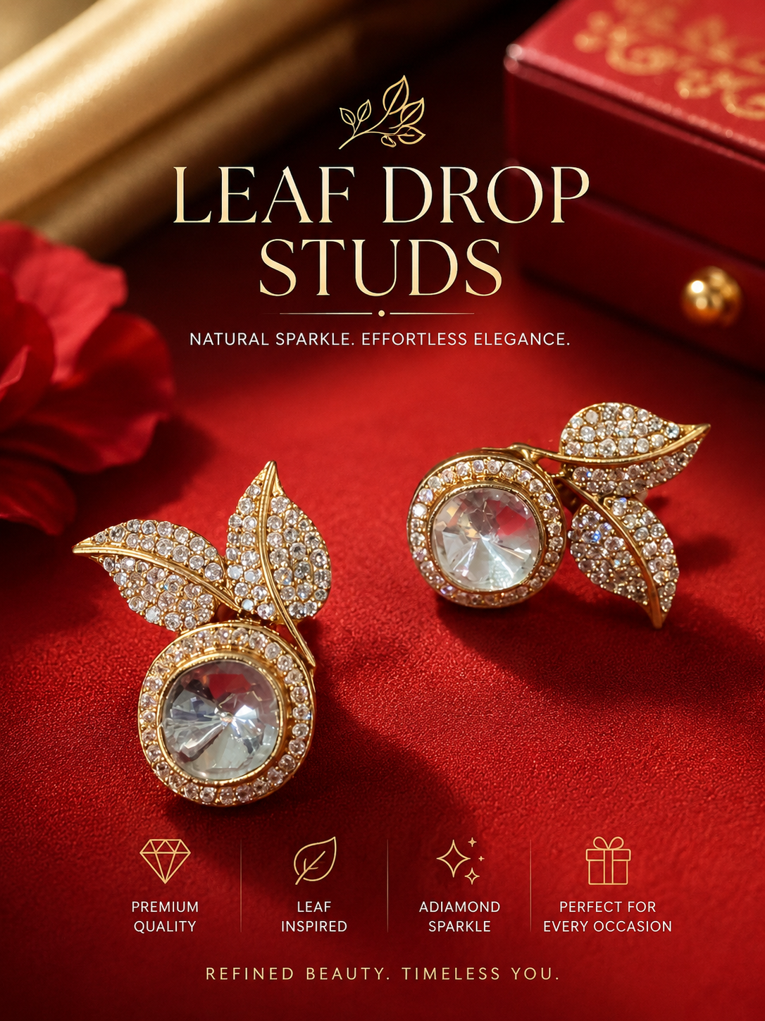Golden Dewdrop Leaf Earrings