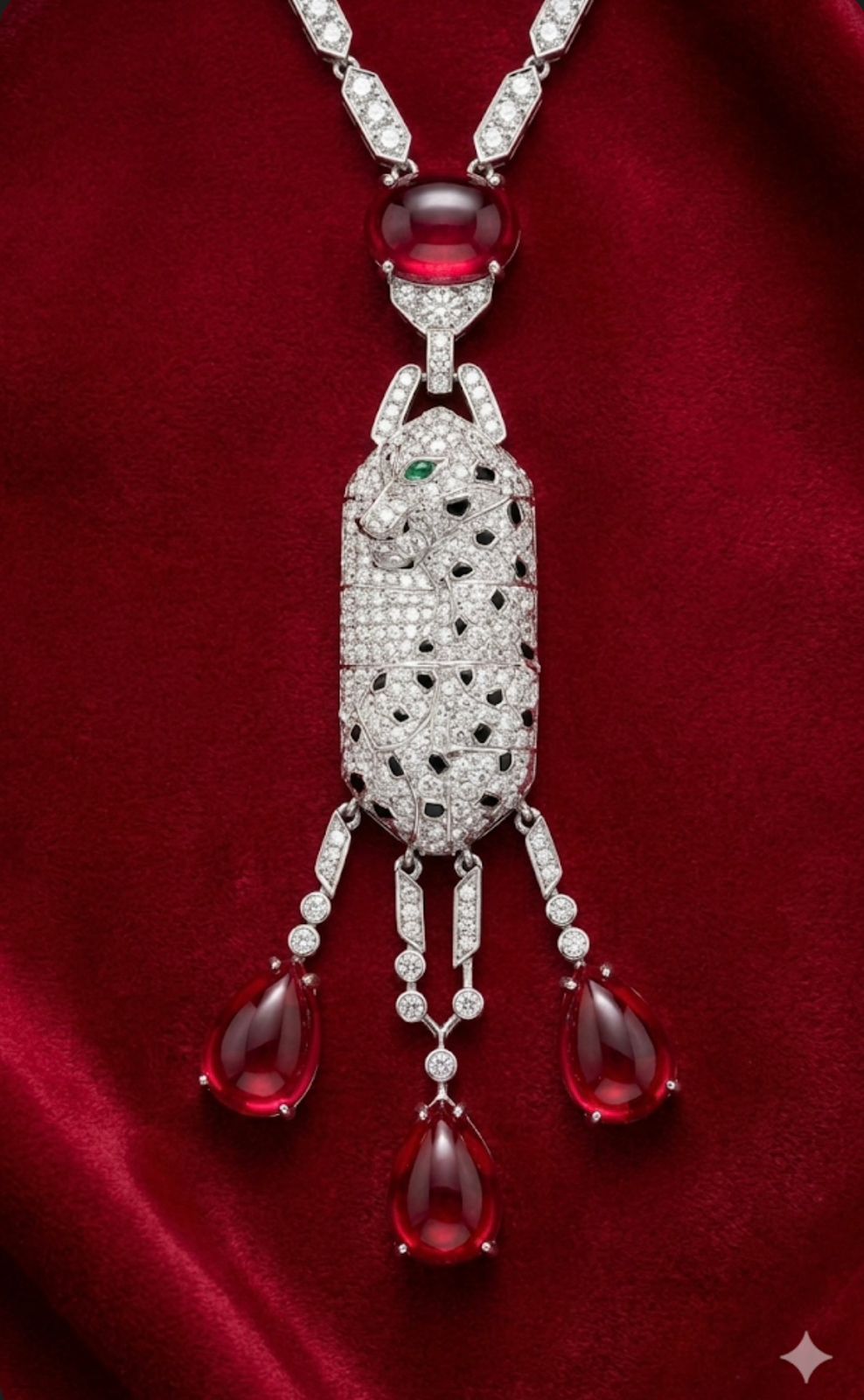 Crimson Elegance Diamond Drop Necklace