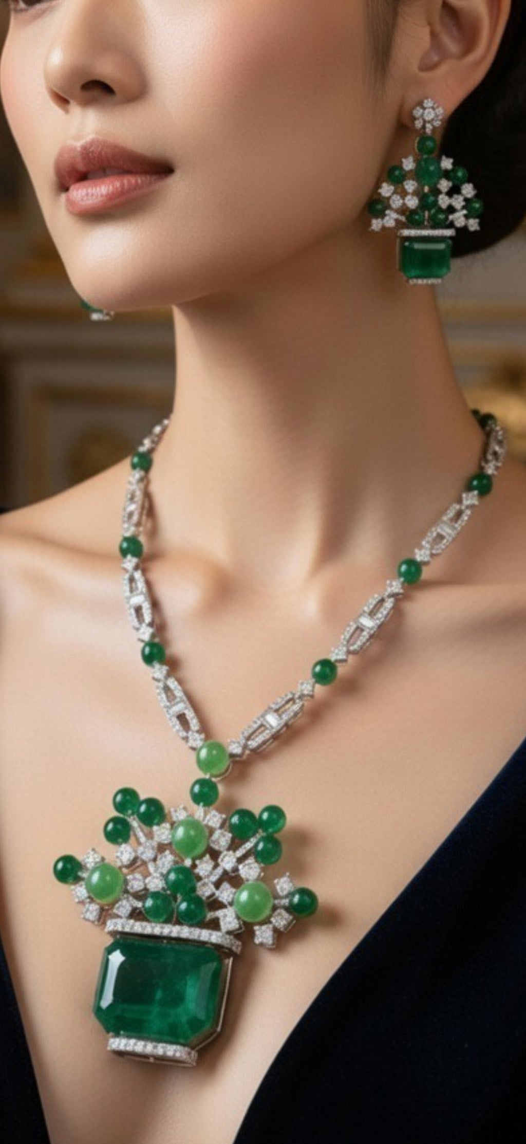 Green emerald necklace and earrings 
