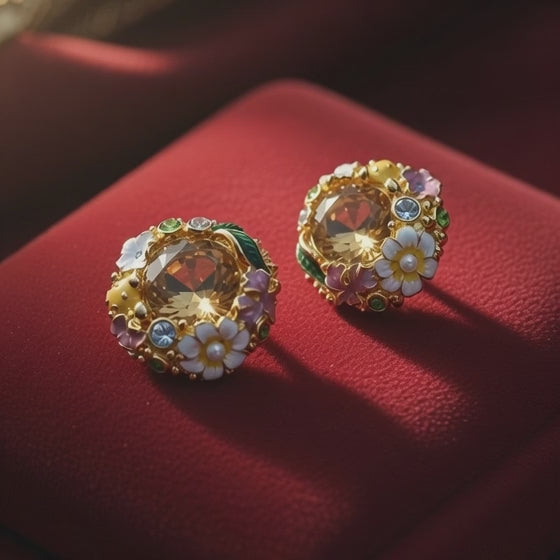 Premium Floral Gemstone Party Earrings
