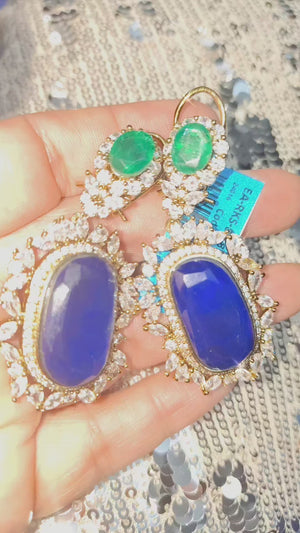 Royal Sapphire & Emerald Drop Earrings