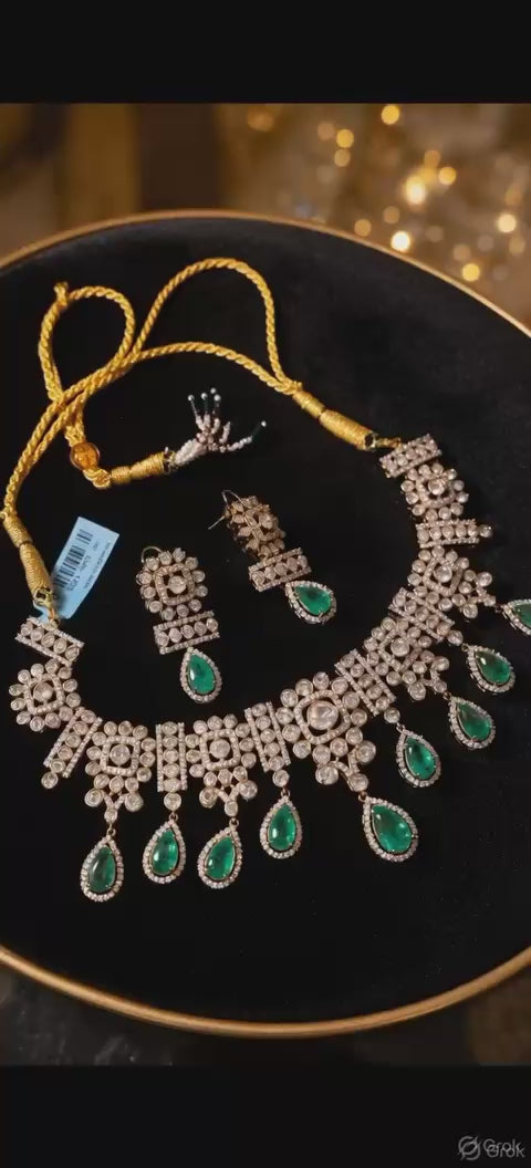 Emerald Drop CZ Diamond Statement Necklace Set