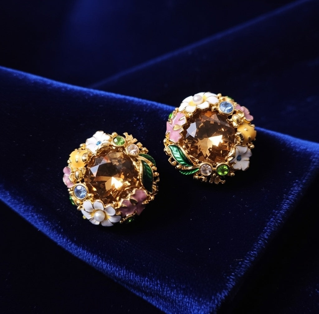 Premium Floral Gemstone Party Earrings