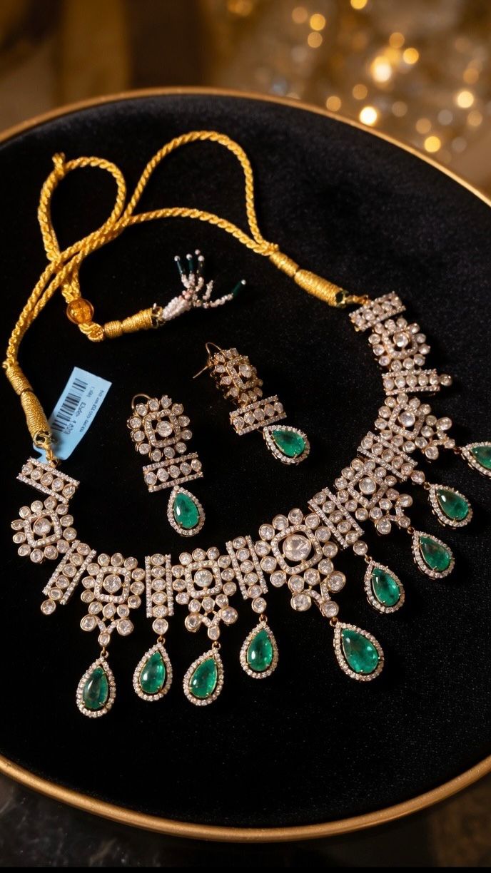 Emerald Drop CZ Diamond Statement Necklace Set