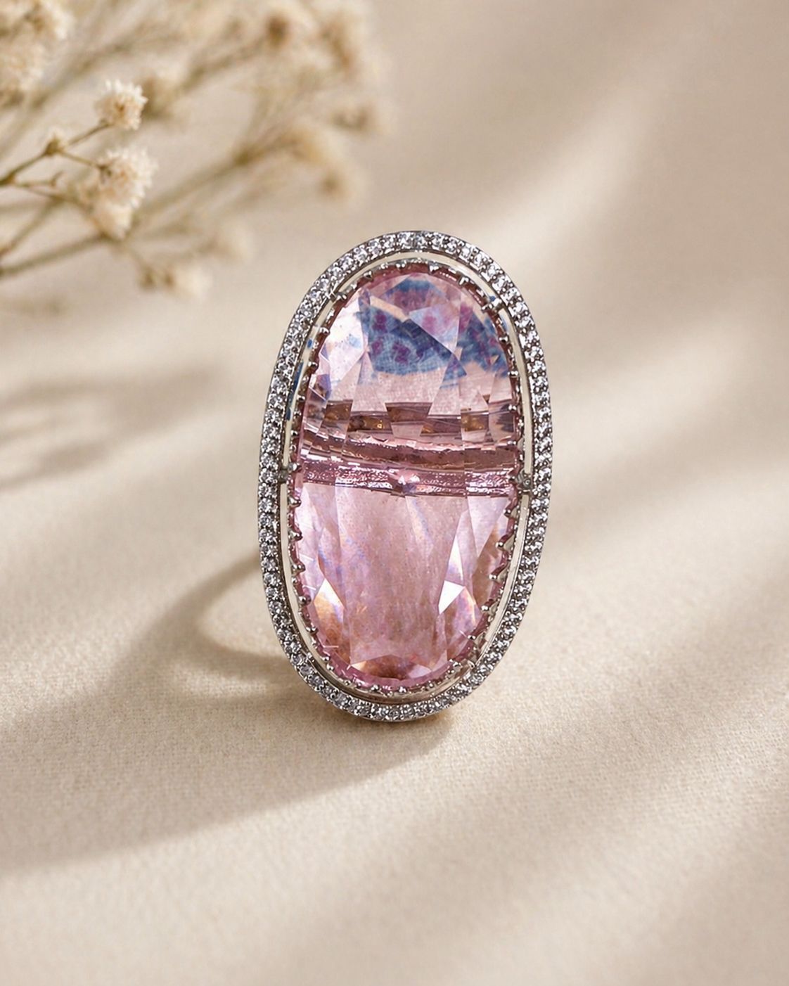 Crystal Halo Baby Pink Statement Ring