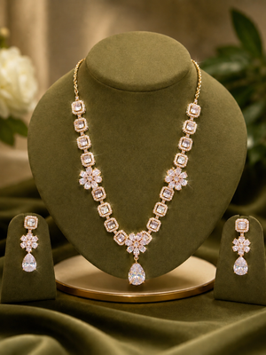 Radiant Diamond Blossom Necklace Set