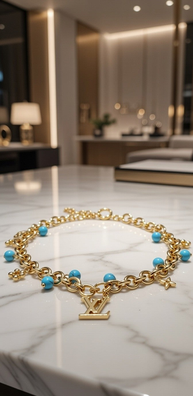 Royal Gold & Sapphire Blue Statement Necklace ✨