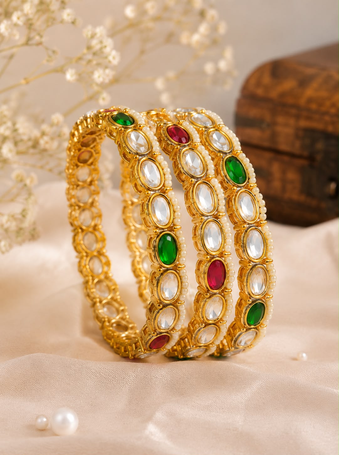 Rajwadi Kundan Pearl Bangles