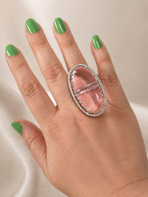 Crystal Halo Baby Pink Statement Ring