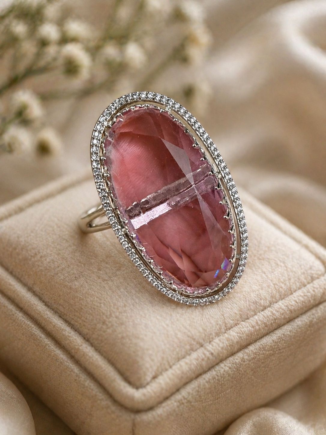 Crystal Halo Baby Pink Statement Ring