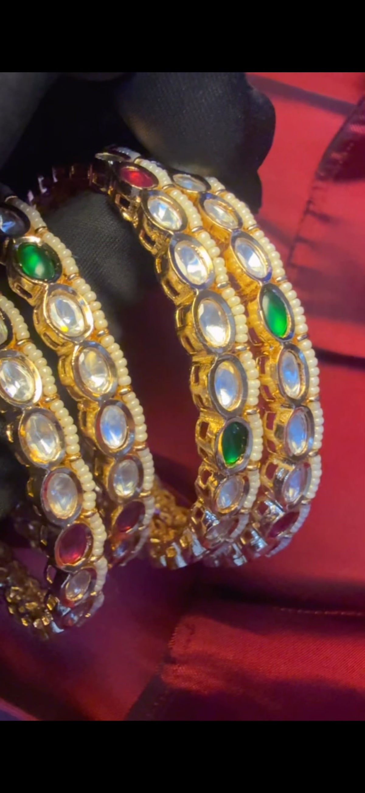 Rajwadi Kundan Pearl Bangles