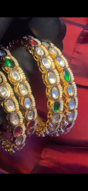 Rajwadi Kundan Pearl Bangles