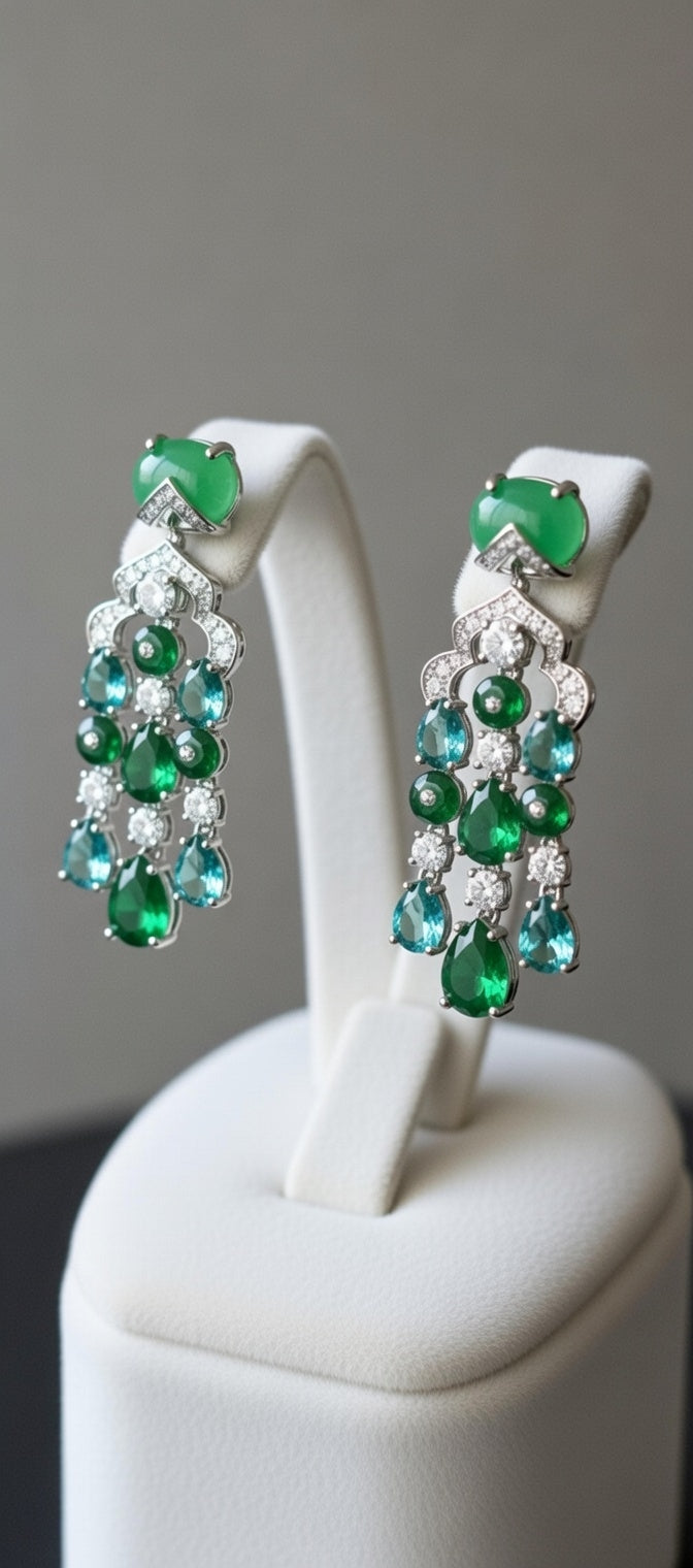 Pair of green gemstone earrings 