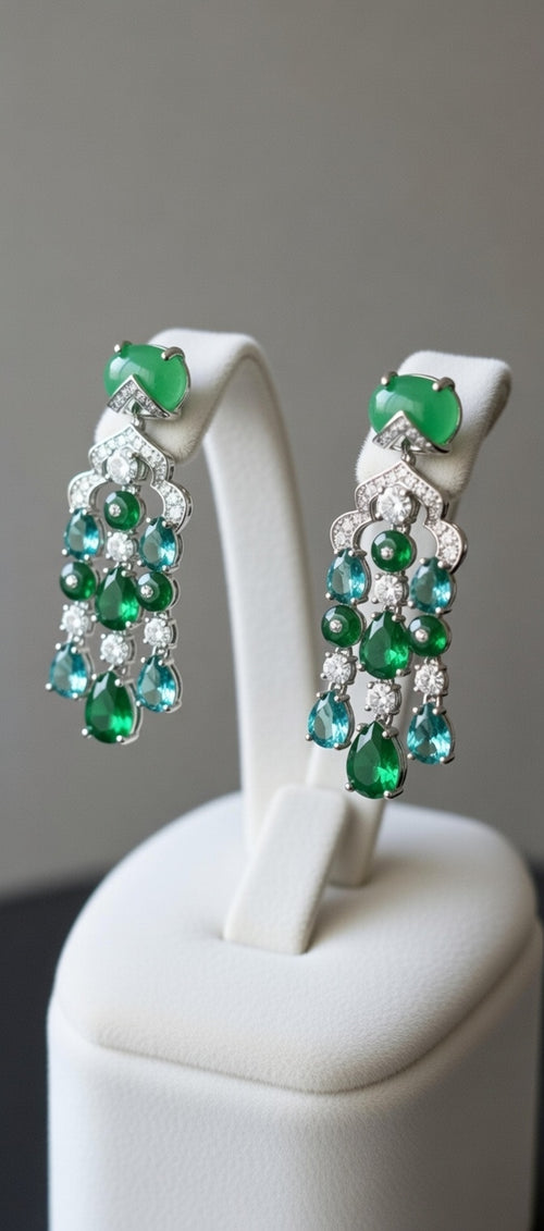 Pair of green gemstone earrings 
