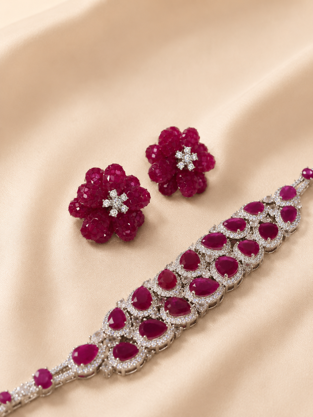Royal Ruby Blossom Crystal Earrings