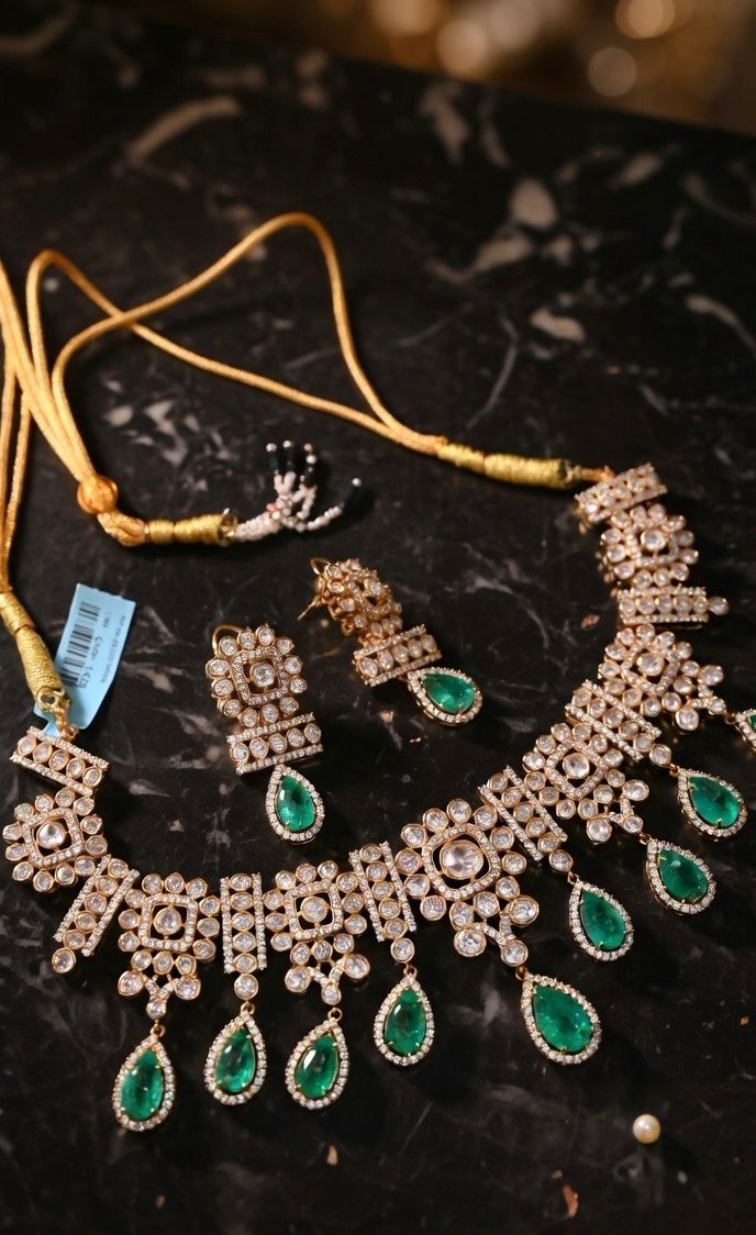 Emerald Drop CZ Diamond Statement Necklace Set