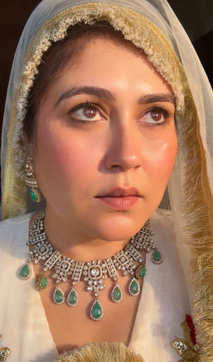 Emerald Drop CZ Diamond Statement Necklace Set