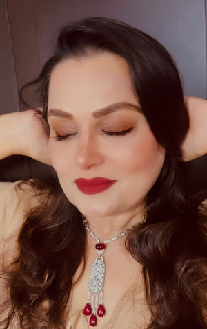 Crimson Elegance Diamond Drop Necklace