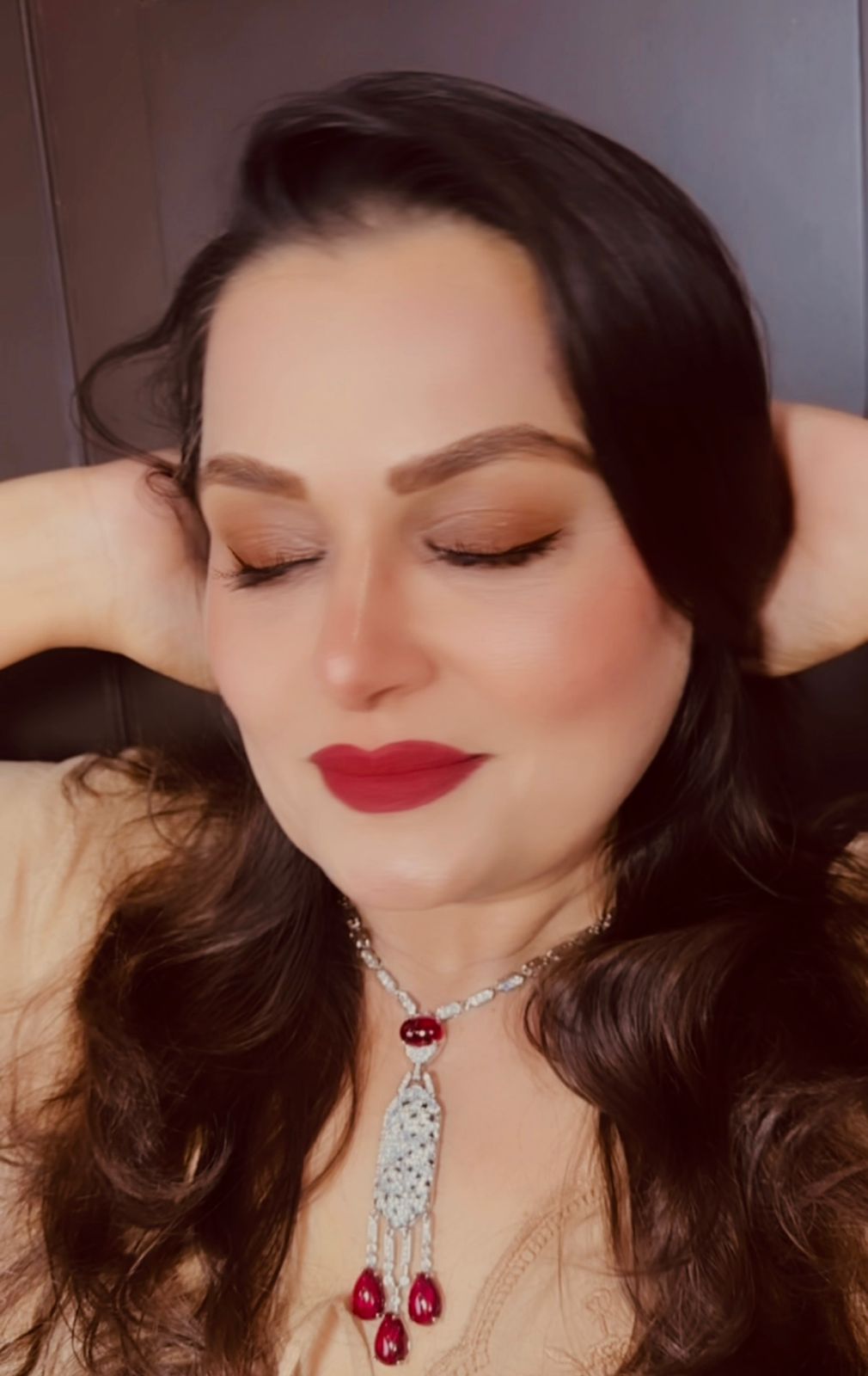 Crimson Elegance Diamond Drop Necklace