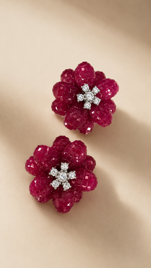 Royal Ruby Blossom Crystal Earrings