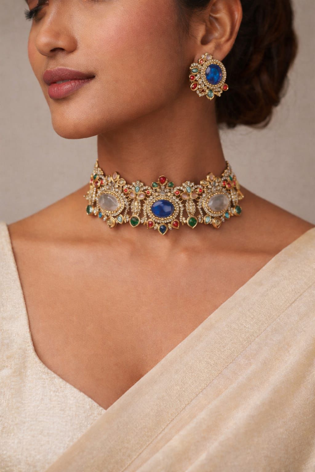 Rajsi Neelam Polki Heritage Choker Set