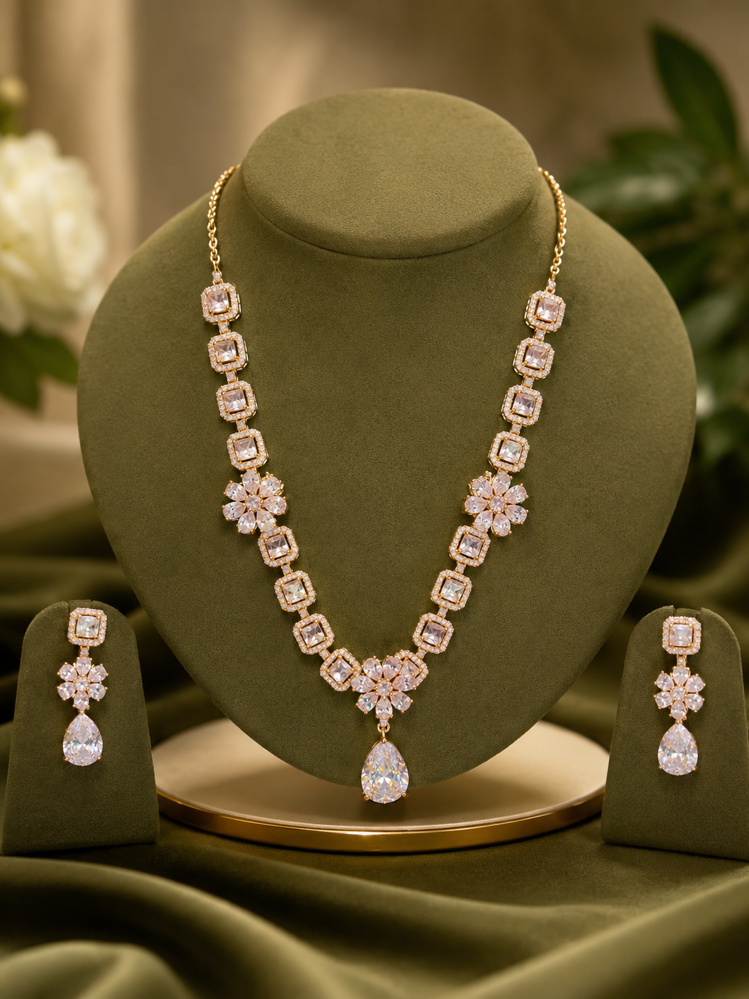 Radiant Diamond Blossom Necklace Set