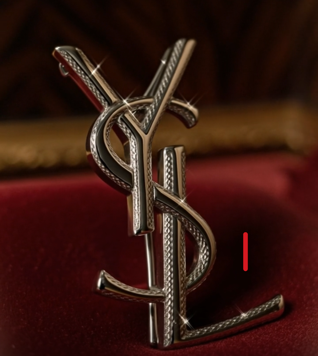 Silver YSL logo Brooch