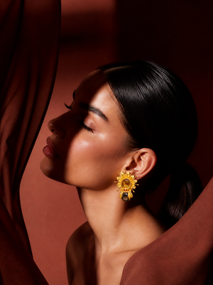 Golden Bee Radiance Earrings with Smoky Quartz & Ruby Accents