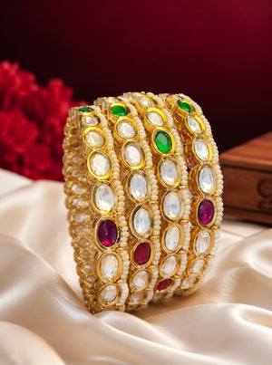 Rajwadi Kundan Pearl Bangles