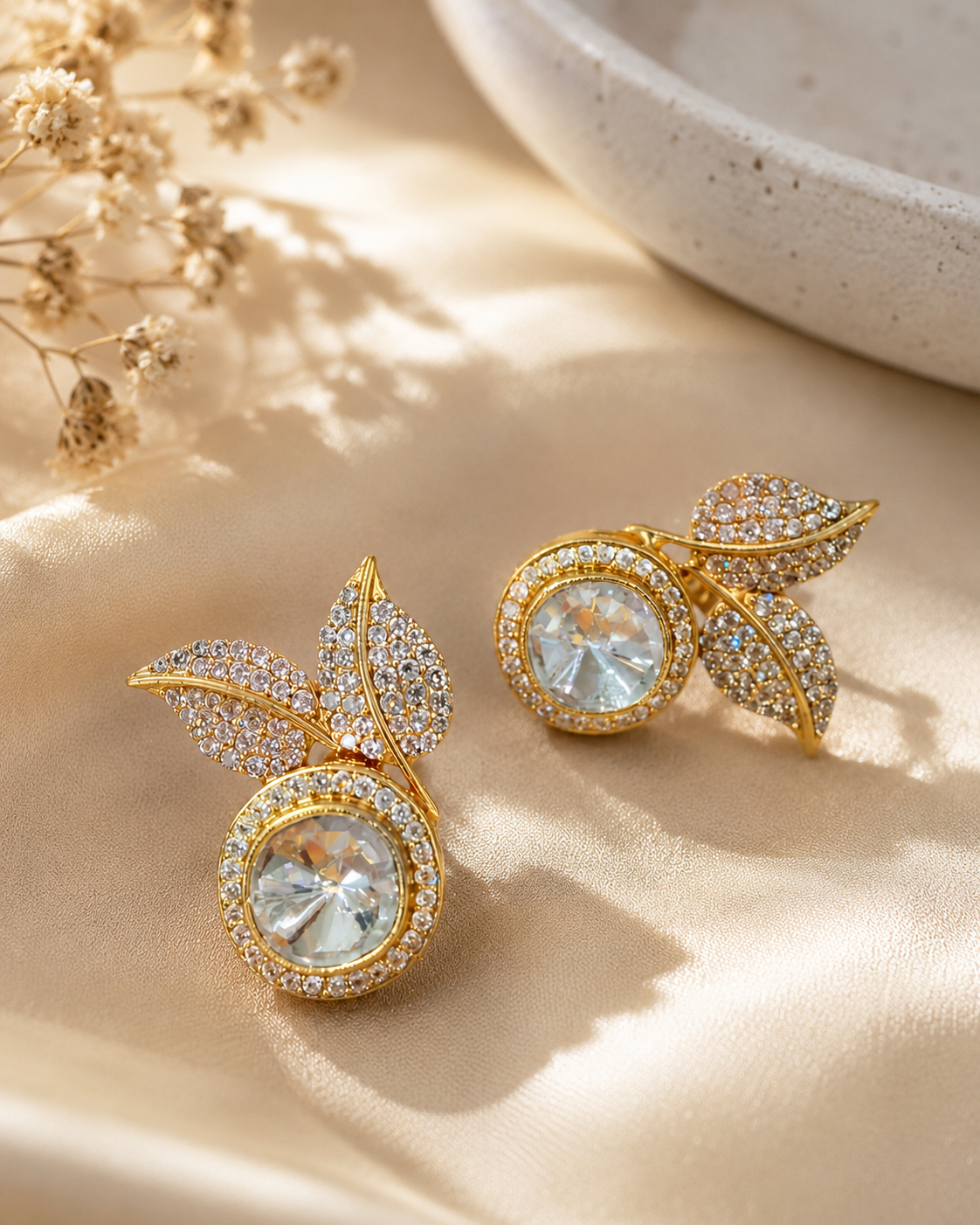 Golden Dewdrop Leaf Earrings