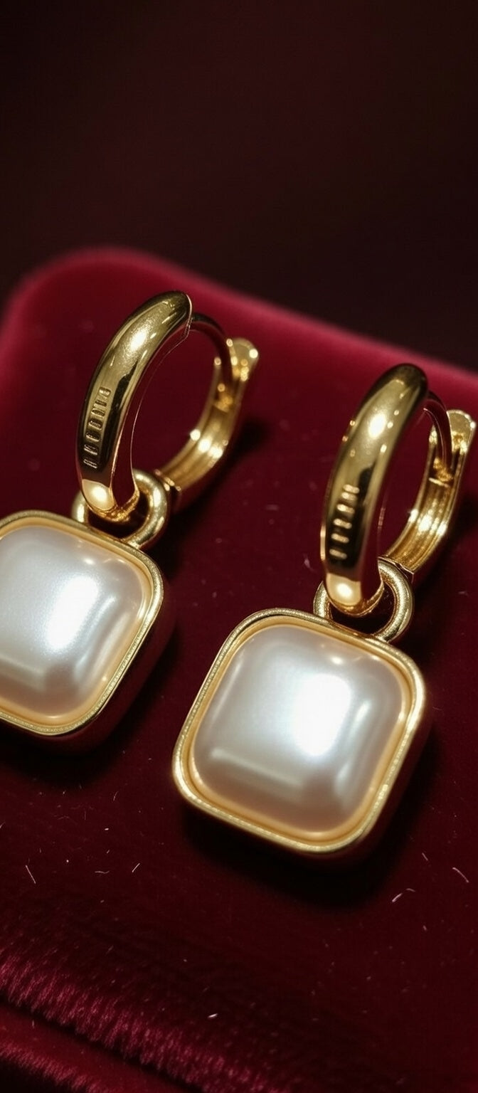Gold earrings with pearl-like stones 
