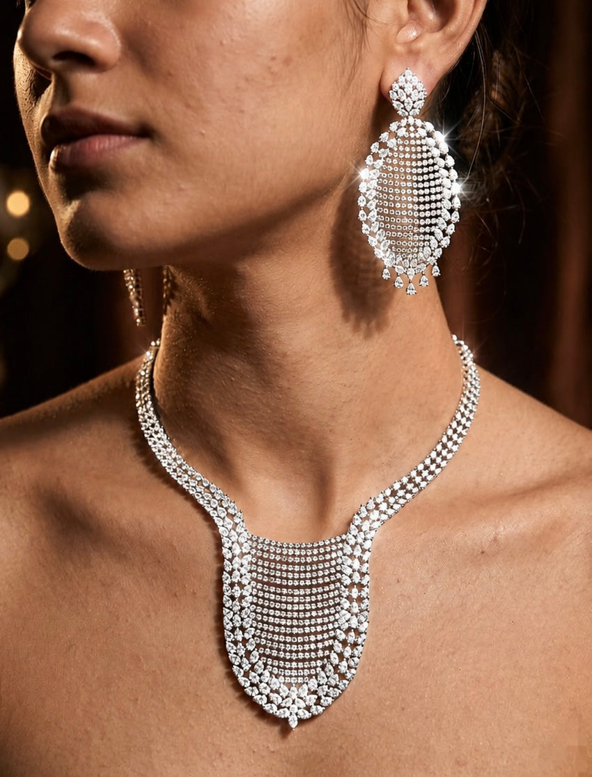 Radiant Diamond Chandelier Necklace n Earrings