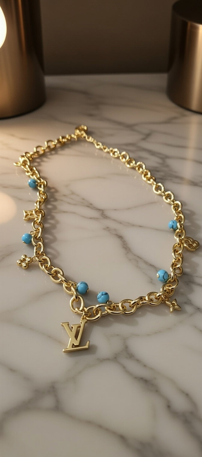 Royal Gold & Sapphire Blue Statement Necklace ✨